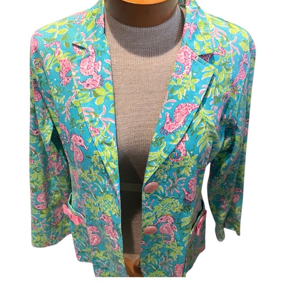 Vintage Bamboo Traders Womens Blazer Jacket Turquoise Pink Tropical Size Small/M - Picture 3 of 7